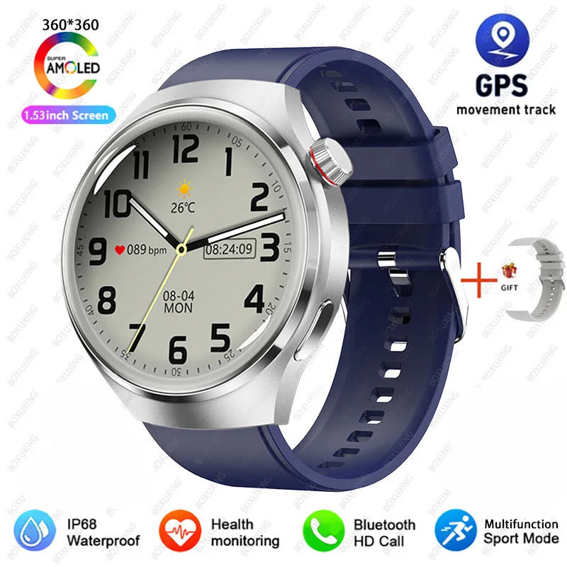 2026 New Watch 4 Pro GPS Smart Watch Men 360*360 AMOLED Screen Heart Rate Bluetooth Call IP68 Waterproof Sports Man Smartwatch