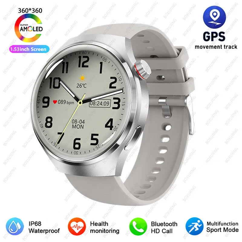 2026 New Watch 4 Pro GPS Smart Watch Men 360*360 AMOLED Screen Heart Rate Bluetooth Call IP68 Waterproof Sports Man Smartwatch