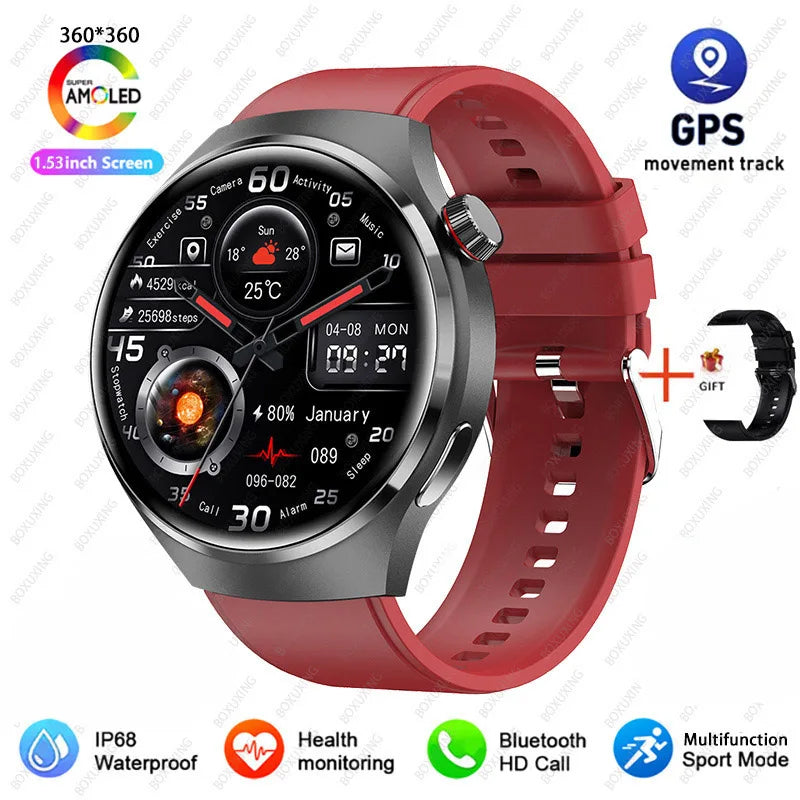 2026 New Watch 4 Pro GPS Smart Watch Men 360*360 AMOLED Screen Heart Rate Bluetooth Call IP68 Waterproof Sports Man Smartwatch