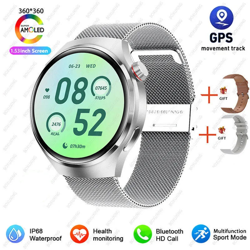 2026 New Watch 4 Pro GPS Smart Watch Men 360*360 AMOLED Screen Heart Rate Bluetooth Call IP68 Waterproof Sports Man Smartwatch
