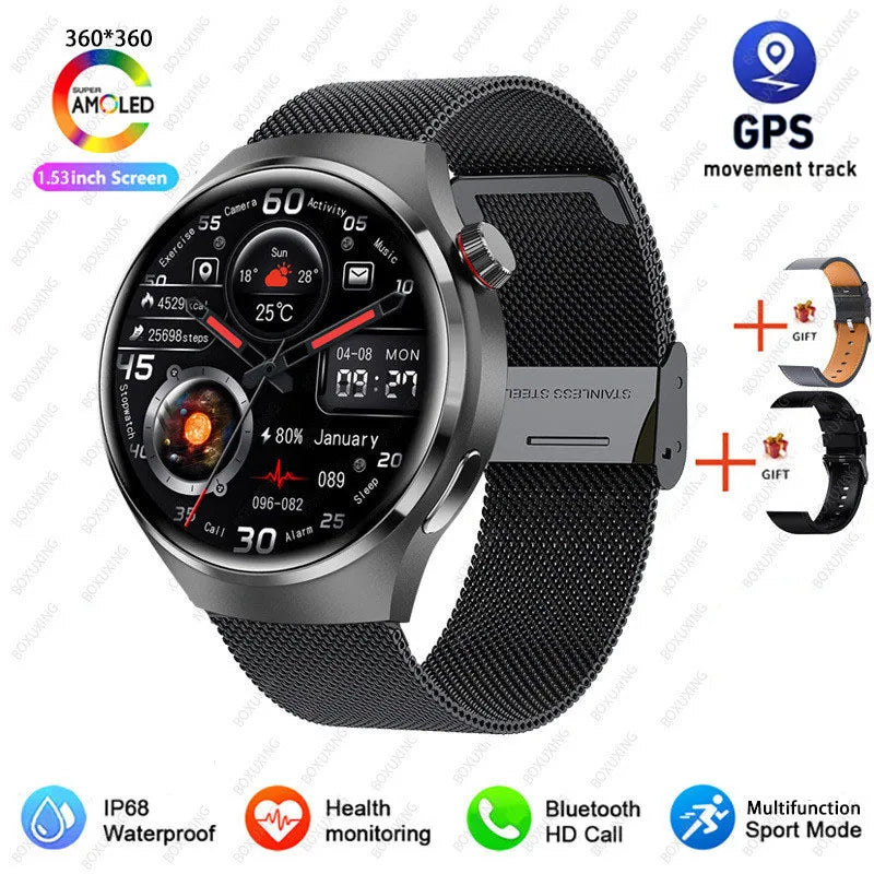 2026 New Watch 4 Pro GPS Smart Watch Men 360*360 AMOLED Screen Heart Rate Bluetooth Call IP68 Waterproof Sports Man Smartwatch