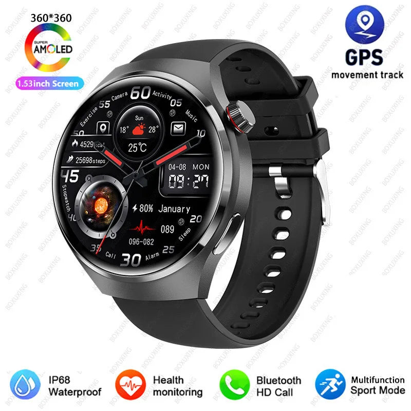 2026 New Watch 4 Pro GPS Smart Watch Men 360*360 AMOLED Screen Heart Rate Bluetooth Call IP68 Waterproof Sports Man Smartwatch