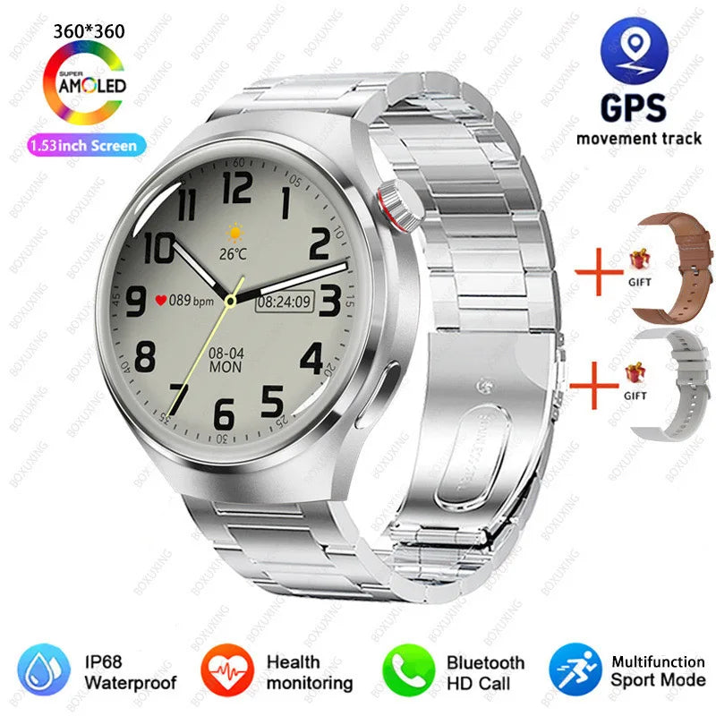 2026 New Watch 4 Pro GPS Smart Watch Men 360*360 AMOLED Screen Heart Rate Bluetooth Call IP68 Waterproof Sports Man Smartwatch