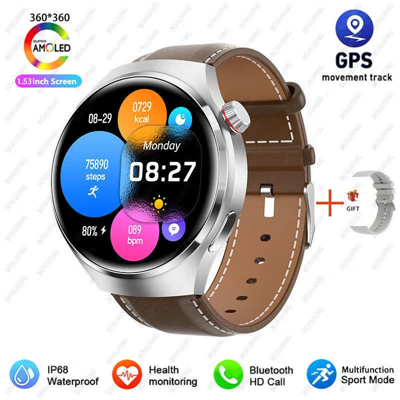 2026 New Watch 4 Pro GPS Smart Watch Men 360*360 AMOLED Screen Heart Rate Bluetooth Call IP68 Waterproof Sports Man Smartwatch