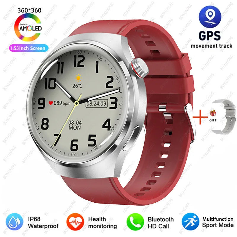 2026 New Watch 4 Pro GPS Smart Watch Men 360*360 AMOLED Screen Heart Rate Bluetooth Call IP68 Waterproof Sports Man Smartwatch
