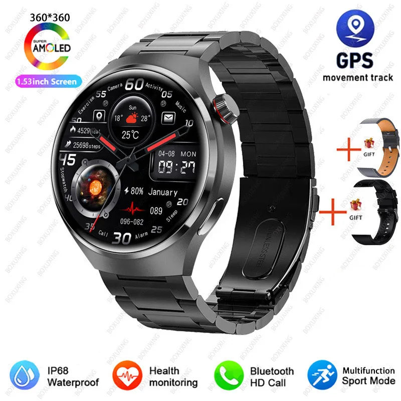 2026 New Watch 4 Pro GPS Smart Watch Men 360*360 AMOLED Screen Heart Rate Bluetooth Call IP68 Waterproof Sports Man Smartwatch