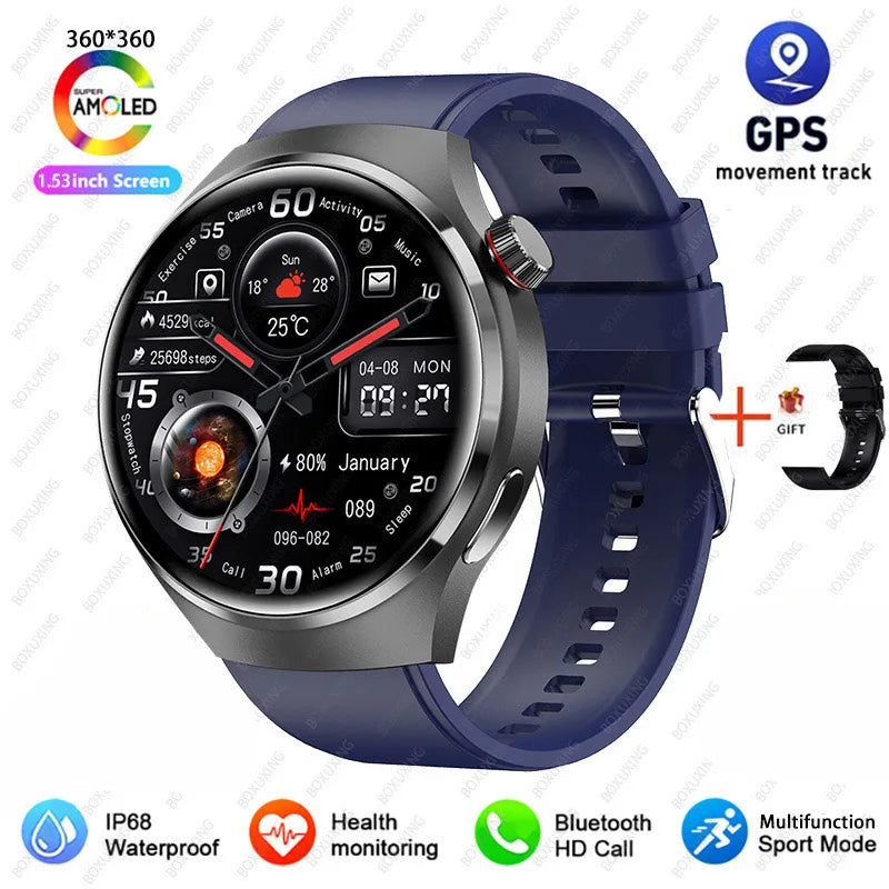 2026 New Watch 4 Pro GPS Smart Watch Men 360*360 AMOLED Screen Heart Rate Bluetooth Call IP68 Waterproof Sports Man Smartwatch