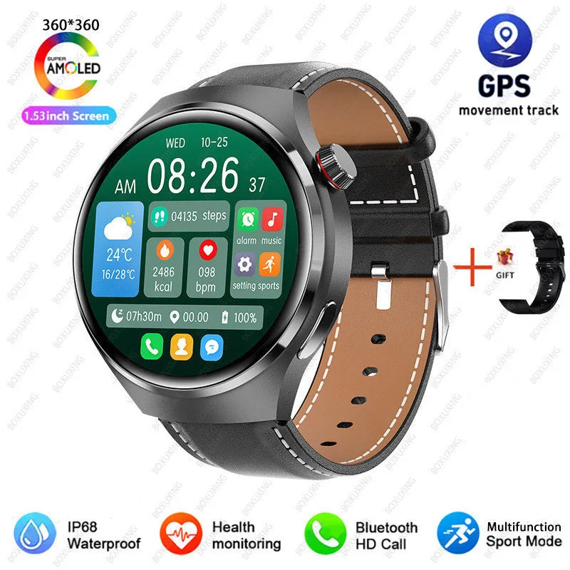 2026 New Watch 4 Pro GPS Smart Watch Men 360*360 AMOLED Screen Heart Rate Bluetooth Call IP68 Waterproof Sports Man Smartwatch